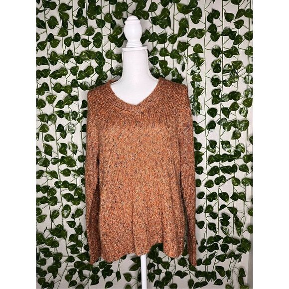 Bershka Orange Rust Long Sleeve Rib Stitch V-Neck Pullover Sweater Size 18/20W - Picture 1 of 5